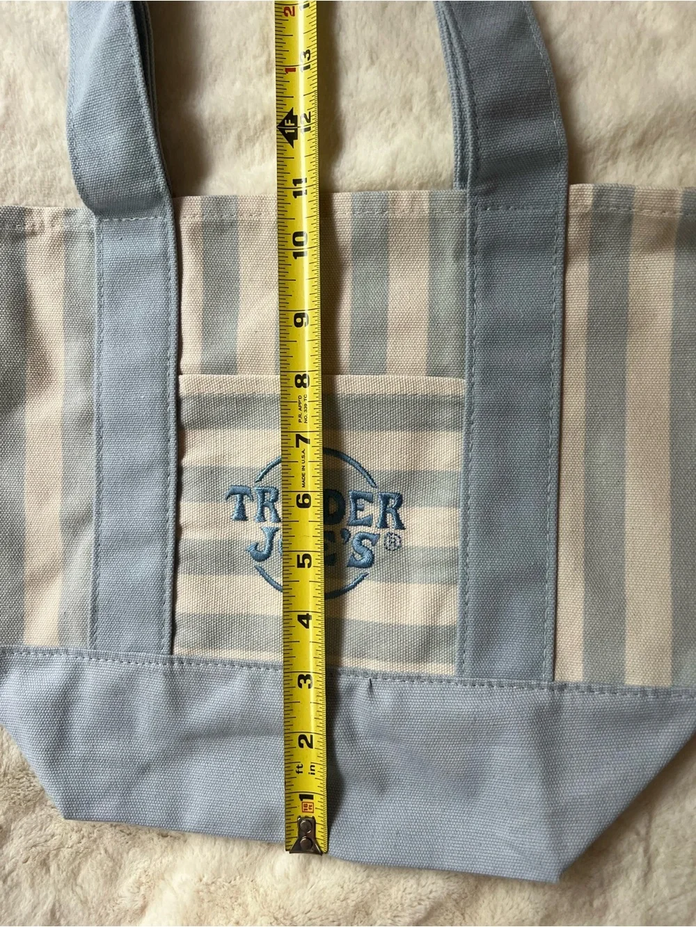 Trader Joe's Striped Canvas Tote Bag in Light Blue and Cream